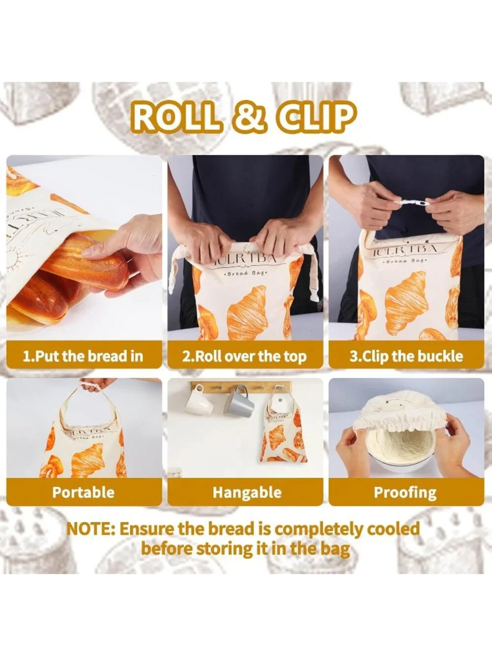 Reusable Beeswax Bread Bags Set Food Grade Eco-Friendly Hooks & Bowl Cover